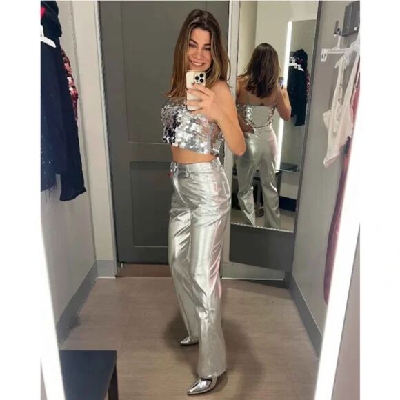 A New Day Women's Shandra Ankle Boots Patent Leather Silver Pointy Toe SZ 9:NWOB - Picture 8 of 14